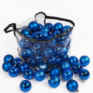 Lot de 60 boules de Noël de 6cm de diamètre Bleues (15 brillantes,15 mates,15 texturées,15 opalines)