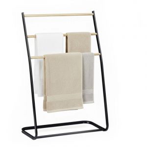 Relaxdays Porte-Serviettes sur Pied en Fer, &eacute;chelle 3 barreaux, sans per&ccedil;age, 86 x 58 x 30 cm, Noir