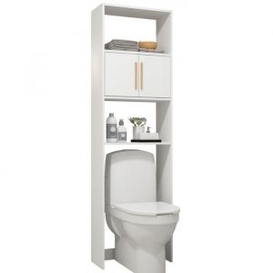 Armoire wc 2 Portes Blanches 182 cm 4 Niches - blanc