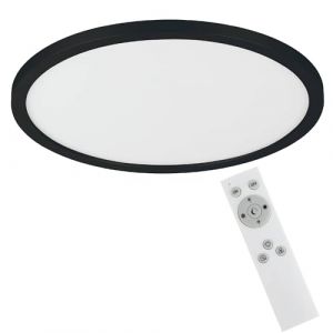 Eglo Panneau LED Campaspero, plafonnier dimmable avec télécommande, lampe de plafond pour bureau, luminaire en plastique blanc et noir, blanc chaud - froid, Ø 30 cm