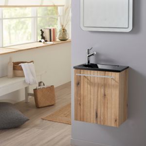 Pack lave-mains Oak stri&eacute; avec vasque design noire - Robinetterie Eau froide &agrave; gauche - L.42.5 X H. 48.6 cm - Hanos