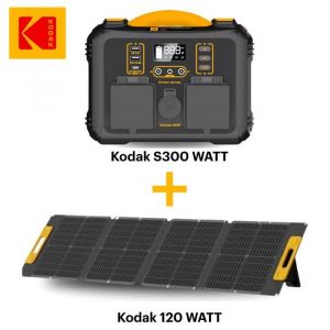 Kodak Kit Station d'&Eacute;nergie Portable S300 + Panneau Solaire 120W - Batterie 236Wh - Multiports - Id&eacute;al pour Camping, Urgences