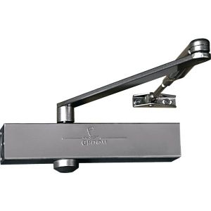 Ferme porte Groom GR150 &agrave; pignon et cr&eacute;maill&egrave;re avec bras &agrave; compas force 2 4 argent