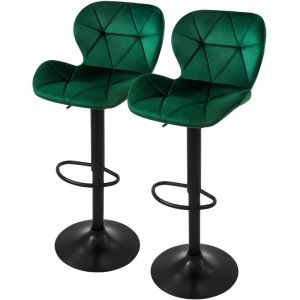 ML-Design Lot de 2 Tabourets de Bar en Velours, Vert, Chaise Rembourrée avec Dossier et Repose-Pieds, Réglable en Hauteur 59-79 cm, Pivotante à 360°,