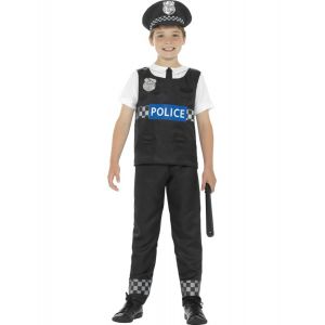Smiffys Déguisement Enfant, Policier, avec haut, pantalon et casquette, Noir/Blanc, 7 9 ans