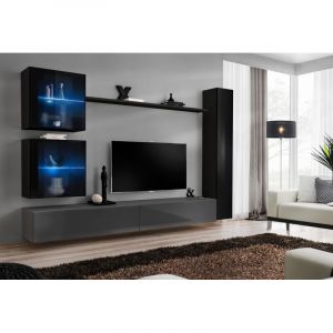 Image de Meuble TV Mural Design " XVIII" 280cm Gris & Noir Prix