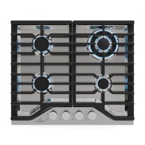 Klarstein Turbocast Plaque De Cuisson Gaz, 4 Brûleurs, Inox 304, 3.4kW Wok, Allumage Électrique, Supports Fonte, Kit Conversion gpl, 600x85x510mm,