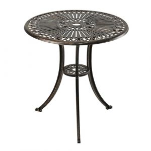 Relaxdays Table de Jardin avec Trou pour Parasol, H x D : 65 x 60 cm, alu, r&eacute;sistant aux intemp&eacute;ries, Ronde, Noir/Bronze
