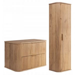 Rodan Ensemble de meubles de salle de bains - Marron Mat 80/52/41 cm & 35/139/31 cm Meubles sous-vasque, meubles de salle de bains, armoire haute,