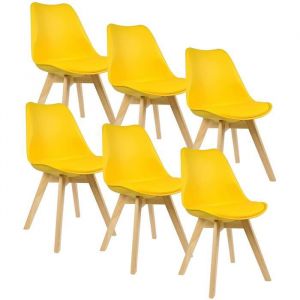 WOLTU Lot de 6 Chaises de salle à manger, Pied en bois ise en Similicuir, Style nordique, Jaune