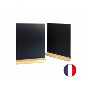 Image de Interface Plv - Porte menu de table en bois couleur pin naturel dimensions 21 x 6,5 x 2,4 cm avec ardoise A4 - Lot de 2 - Pin naturel