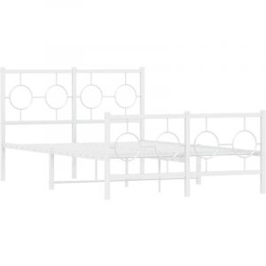 VidaXL Cadre de Lit M&eacute;tal avec T&ecirc;te de Lit Pied de Lit, Lit Double avec Sommier &agrave; Lattes, Lit Adulte avec Pied Chambre, Industriel, Blanc 120x200cm