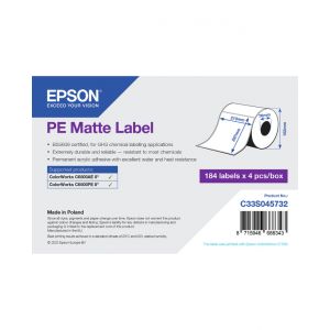 Epson PE - Mat - 210 x 297.4 mm 736 &eacute;tiquette(s) (4 rouleau(x) x 184) &Eacute;tiquettes en forme d&eacute;coup&eacute;e - pour ColorWorks CW-C6500Ae, CW-C6500Pe