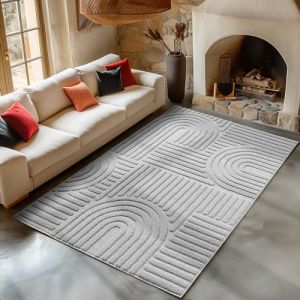 Tapis de Salon ou chambre en Gris 80 x 150 cm style boh&egrave;me scandinave avec effet haut-bas tapis d&eacute;coratif