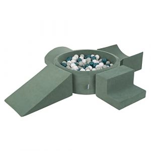 Velvet Aire De Jeux En Mousse Avec Rond Piscine à Balles Pour Enfants Piscine (200 Balles), Vert Forêt: Turquoise Foncé/Gris De Vert/Blanc/Vert Clair