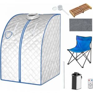 COSTWAY 1000W Cabine de Sauna Portable à Vapeur Capacité 3L avec Fonction d'atomisation, Télécommande, Synchronisation, Argent
