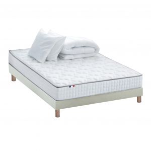 Pack matelas ressorts sommier couette oreillers 90x200 gris