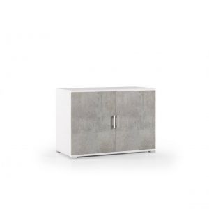 Image de Alter Dmora Meuble d'entrée avec 2 portes battantes, 100% Made in Italy, Meuble bas multifonctionnel avec 1 étagère, Meuble à chaussures moderne, 90x45h66 cm, Couleur Ciment et Blanc
