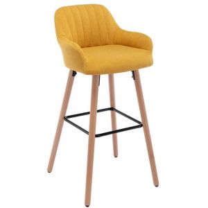 Tabouret de bar en tissu et pieds bois de hêtre - Jaune - ELEANA