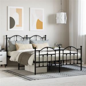 VidaXL Cadre de lit métal avec tête de lit/pied de lit noir 135x190 cm, lit double, meuble de chambre à coucher, lit d'invité, lit