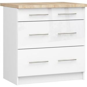 Meuble de cuisine bas armoire de cuisine AKORD S80 OLIWIA modulable Blanc 80 cm 3 tiroirs façade Blanche Brillante 80x46x85 cm