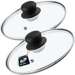 KADAX Lot de couvercles en verre, couvercle en verre, &Oslash; 14-30 cm, couvercle r&eacute;sistant &agrave; la chaleur pour casserole, po&ecirc;le, couvercle de po&ecirc;le avec poign&eacute;e en plastique, couvercle universel