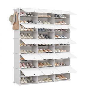 Meuble &agrave; Chaussures avec 15 Compartiments pour 60 Paires de Chaussures, Armoire &agrave; Chaussures en Plastique, &Eacute;tag&egrave;res de Rangement Portable Modulable