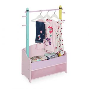 Relaxdays Penderie pour enfants, portant v&ecirc;tements chambre, 4 crochet, 2 tiroirs, HxLxP : 100,5x71x30 cm, multicolore
