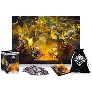 Just for Games The Witcher Playing Gwent | Puzzle 1000 Pièce | Poster et sac compris | Le Sorceleur | 68 x 48 | Adultes et adolescents | parfait pour un cadeau de Noël ou d'anniversaire | Jeu vidéo | Décoration