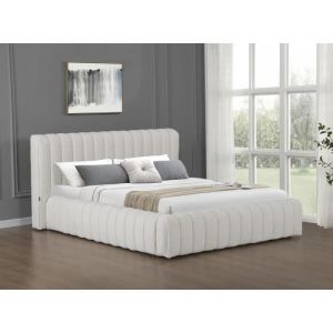 Lit coffre tissu beige 160 x 200 cm