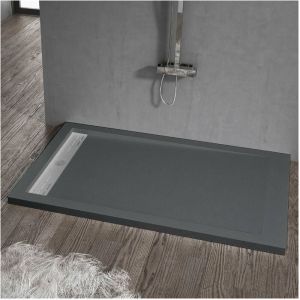 Stano Receveur de douche 90 x 150 cm extra plat ELITE en r&eacute;sine surface ardois&eacute;e anthracite - Gris