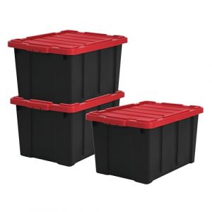 Iris Ohyama Caisse Rangement Plastique avec Couvercle Robuste 68L Lot de 3 Rouge DDSKT-700