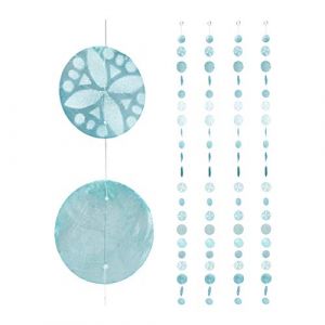 Relaxdays Guirlande de Nacre, Lot de 4, fen&ecirc;tre, Balcon, Porte, Rideau de s&eacute;paration, 180 cm, Fleurs Bleu Turquoise