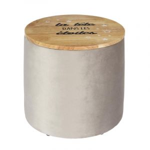 Image de Pouf Coffre Enfant "Etoiles" 30cm Gris & Naturel Prix