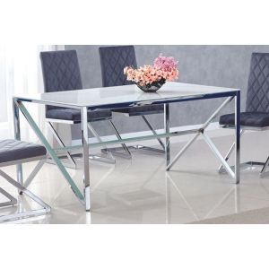 Table à manger majestique verre effet marbre blanc L150 cm 4 à 6 personnes