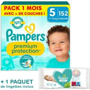 Pampers Couches Premium Protection Taille 5 - Pack 1 Mois 152 Couches
