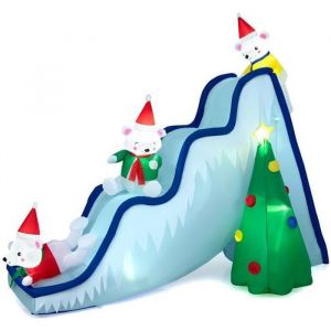 COSTWAY 220 CM Décoration Gonflable de Noël avec 6 Lumières LED, 3 Ours Polaires, Toboggan et Sapin de Noël pour Intérieur/Extérieur