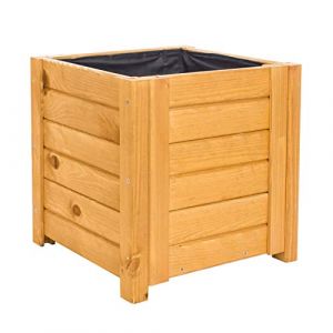Jardinière BOGATECO en bois pot de fleur pour jardin Imprégné Avec Agro-Textil 39 x 39 x 40 cm Marron clair