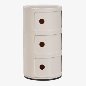 Table de chevet ronde &Oslash;30 cm avec &eacute;tag&egrave;res Babel Tapioca Beige