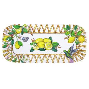 Les Jardins de la Comtesse Petit Plateau rectangulaire en Mélamine - Citrons jaunes - Gateaux/Cake - Plat Long de Présentation - Capri - Collection Vaisselle MelARTmine - 37,5 cm