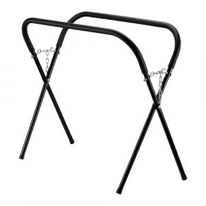 wiltec Chevalet Noir Support pare-brise pliable Acier 50kg max. Hauteur réglable Tréteau de Travail Carrosserie avec Chaînes de verrouillage