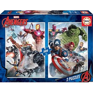 Educa OTTO Set de 2 Puzzles Adulte : Avengers Hulk Iron Man Captain America - 500 Pieces Collection Super Heros Marvel