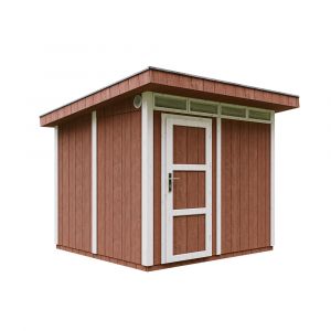 Image de Abri de jardin à base de bois en panneaux LP SmartSide 6 m² - Abri de jardin avec sol et tuiles bitumineuses L294xL279xH237 cm - Abri de jardin Timbela M903- Couleur de peinture REDWOOD RED