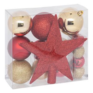 Déco de sapin de Noël Kit de 18 pièces Boules et Cimier - Rouge et Doré