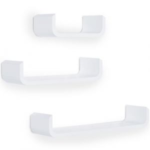 Homcom Lot de 3 &eacute;tag&egrave;res murales flottantes - design contemporain courb&eacute; - kit fixation inclus - MDF blanc