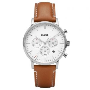 Image de Cluse Aravis Montre Homme Chronographe Acier Cuir Marron CW0101502003