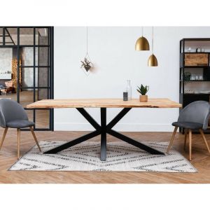 Bobochic Table à manger Table à manger twist Bois d'acacia massif et pieds en métal noir 200x100 - Marron clair