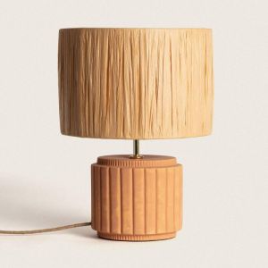 Ledkia - Lampe &agrave; Poser C&eacute;ramique et Raphia Kinney Terracotta