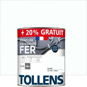 Tollens Peinture extérieure fer 2 en 1 - Ultra Résistante Satin -Blanc ral 9016 - 2L+20% = 38m2