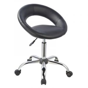 Décoshop26 Tabouret chaise à roulette avec dossier simili-cuir noir hauteur réglable TABO09015